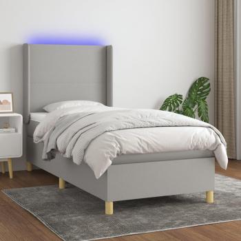 Colchón de cama box spring con muelles y luces LED en tela gris claro 80x200 cm
