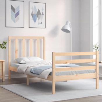 Cabecero único redondo Waistbed en madera maciza con estructura de cama, color marrón, fabricado en madera maciza