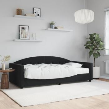 Sofá cama terciopelo negro 90x200 cm con colchón