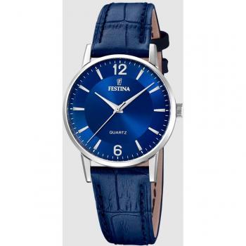Reloj Festina F20691/4 Azul Mujer - Reloj de mujer con caja de acero inoxidable 316L plateado, correa de piel azul, diseño clásico