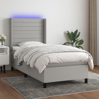 Colchón cama box spring de muelles con tela LED gris claro 100x200 cm