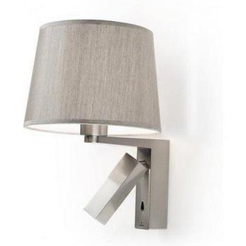 Aplique de pared interior Leds-C4 GROK de 2 luces en níquel satinado con pantalla, 2 bombillas E27, altura 163 cm
