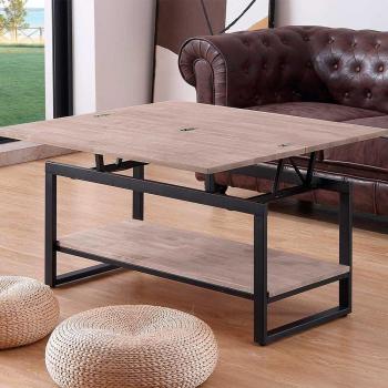 Mesa De Centro Steve Elevable Y Extensible + Estante Inferior Roble Honey/Negro