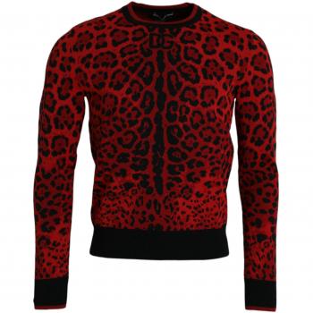 Dolce & Gabbana Red Leopard Wool Crew Neck Pullover Sweater - IT48 | M
