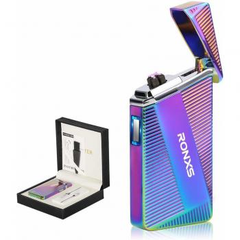 Mechero eléctrico, Doble Arco de luz, Encendedor USB Eléctrónico, sin Llama, Encendedor de Cigarrillos, USB Recargable, Resistente al Viento con Caja de Regalo