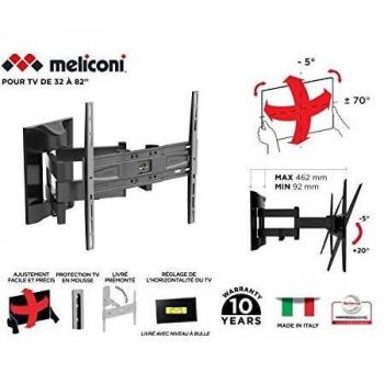 Soporte de TV Meliconi 400 SDRP Plus para Pantalla de 32'' a 82'', Capacidad Máxima 55 Kg, VESA 200-300-400, Doble Rotación Horizontal y Vertical, Ideal para