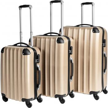 Conjunto de maletas de viaje rígidas Tectake - Diseño elegante y actual - Carcasa ligera de mezcla de policarbonato y ABS - Ruedas de goma con 360° de giro - Color champán - Maletas