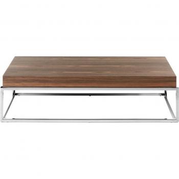 Mesa Centro Rectangular Nogal Angel Cerdá 2026C - Chapa de Nogal, Acero Inoxidable Cromado, Dimensiones: 123 x 63 x 31 cm