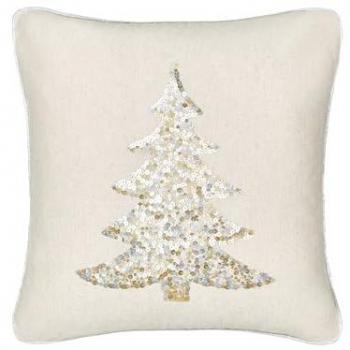 Cojín Decorativo Beige 45 x 45 cm con Estampado de Árbol de Navidad, Funda de Algodón Extraíble y Relleno de Poliéster