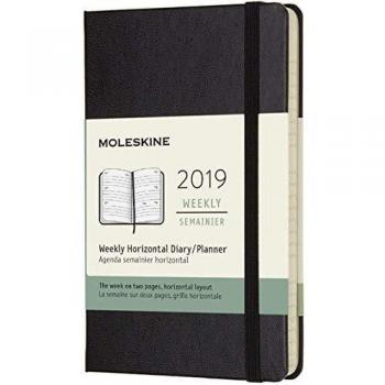 Moleskine DHB12WH2Y19 - Semanal 12m horizontal de bolsillo, tapa dura, color negro, 9x14 cm