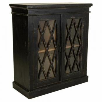 Recibidor Artesanal de Madera y Cristal Negro 90x40x100 cm con 2 Puertas