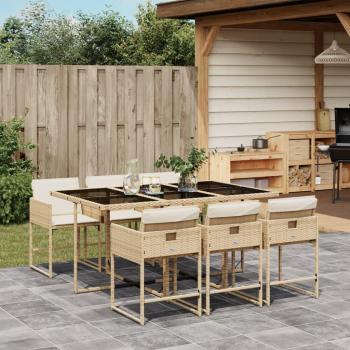 7-Piece Beige Poly Rattan Garden Dining Set with Cushions