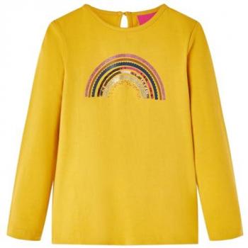 Camiseta Infantil de Manga Larga Estampado Arcoíris Color Ocre 128
