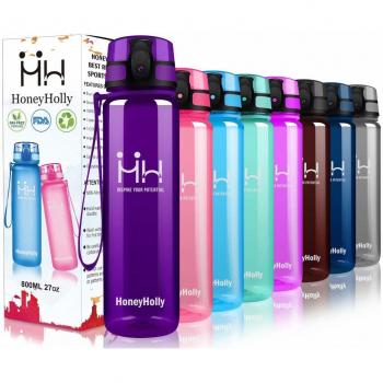 HoneyHolly Botella de Agua, 500ml con Filtro y Marcador de Tiempo, Botella Agua Deporte, sin BPA a Prueba Fugas, Botella de Agua para Bicicleta, Camping, Trekking | Botella Gimnasio, con Filtro