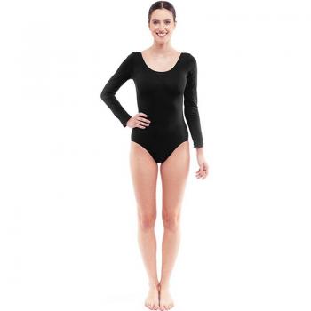Body ajustado de color negro con mangas largas para mujer