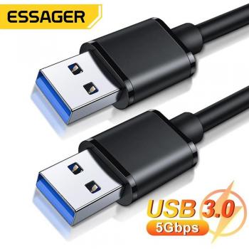 Cable de extensión USB 3.0 Tipo A macho a macho de 0.5m para disco duro y webcam - color negro
