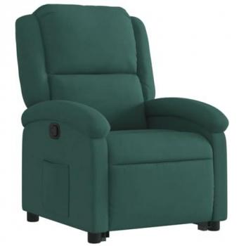 Sillón Reclinable Elevable de Terciopelo Verde Oscuro con Respaldo y Reposabrazos, Asiento Ajustable para TV y Relax