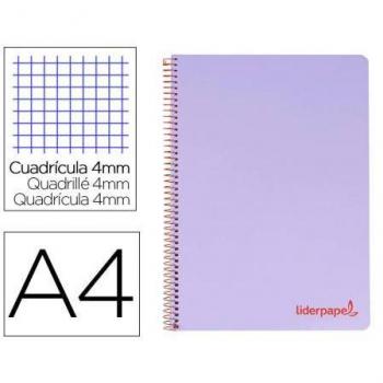 Cuaderno Liderpapel A4 Wonder con tapa de plástico, 80 hojas, cuadrícula de 4mm con margen y color violeta