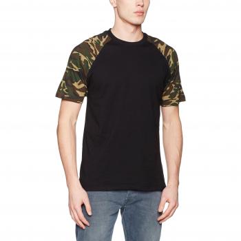 Urban Classics Men's Raglan Contrast T-Shirt - Black/Woodcamo, 100% Cotton, Jersey