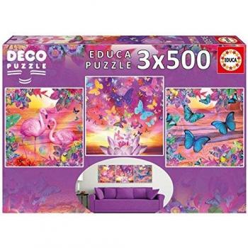Educa Borrás-3XPuzzle 500 Vistas Tropicales, Multicolor