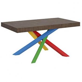 Mesa extensible Volantis 90x160/420 cm, tablero de nogal, estructura multicolor 4/B