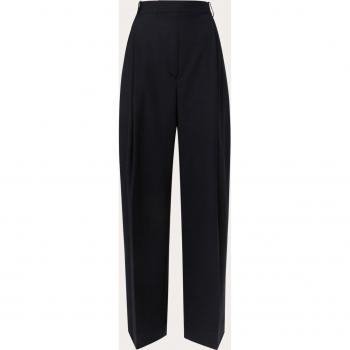 Victoria Beckham Wide Leg Pleated Trousers - Midnight - Size: 12 UK/8 US