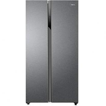 Haier HSR3918FNPG Side by Side, 177,5 cm de altura, 399 kWh/año, compartimento refrigerador de 337 l, congelador de 167 l, sin congelación, pantalla de puerta, plateado, metálico