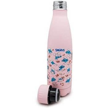 NERTHUS FIH 757 Botella Termo Doble Pared diseño Color 500ml, Acero Inoxidable, Libre de BPA, 18/8, Pitufos Rosa Oscuro, 350 ml