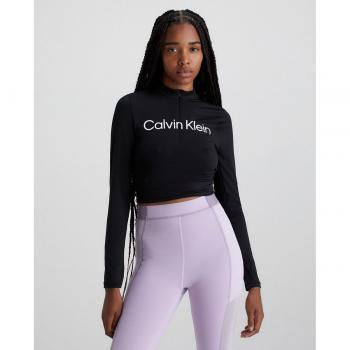 Calvin Klein - Top de chándal con cremallera de un cuarto, manga larga, color negro y blanco, talla S