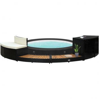 vidaXL Spa Surround Black Poly Rattan and Acacia Wood