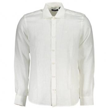 Elegant White Linen Long-Sleeved Shirt - L