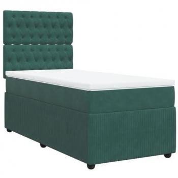 Cama Box Spring con Colchón de Terciopelo Verde Oscuro 80x200 cm