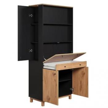 Escritorio multifuncional Trendteam con almacenamiento, H175 cm, Madera de ingeniería, Navi Blue y Roble, dimensiones 76 x 175 x 41 cm