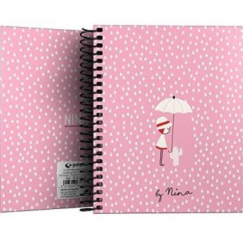Grafoplás 16521975 Colección Nina Cuaderno Espiral, Cuadriculado, Modelo Rain, A6