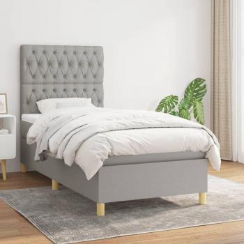Cama box spring de muelles con colchón gris claro 90x200 cm tela