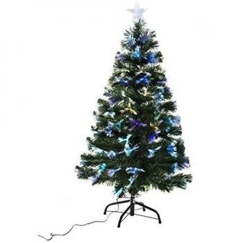 HOMCOM Árbol de Navidad 120cm Artificial Árboles con 130 Luces LED 7 Colores y Estrella Decorativa Brillante Árbol con Soporte Fibra Óptica