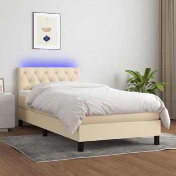 Cama Box Spring con colchón y luces LED, tela crema, 80x200 cm