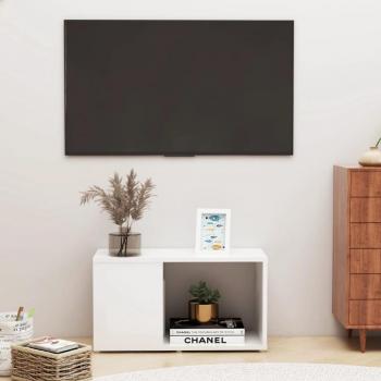 Mueble de TV madera contrachapada blanco brillante 60x24x32 cm