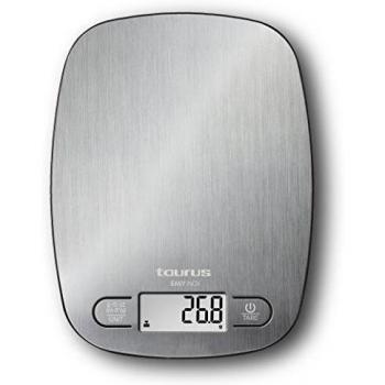 Taurus Easy Inox - Báscula de cocina digital de capacidad 5 kg, función tara, 4 sensores de precisión, color plateado