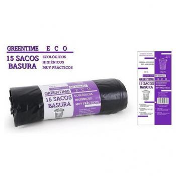 15 SACOS DE BASURA ECOLÓGICOS 70X75-G110-50 L. GREENTIME ECO