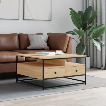 Mesa de centro de roble Sonoma 80x80x45 cm madera multicapa marrón