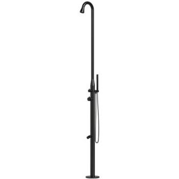 Ducha Exterior Sined Stintino de Acero Inoxidable AISI 316L, Negro Mate con Rociador Giratorio y Lavapies