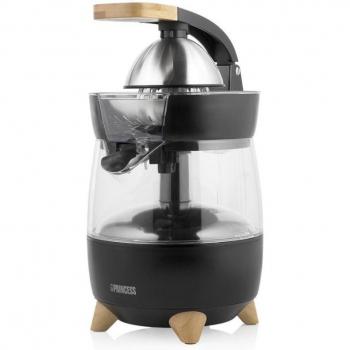 Exprimidor Princess 201862 Pure, eléctrico, con prensa de cítricos, potencia 300W, capacidad de 1 litro, color Negro y detalles en Madera Transparente