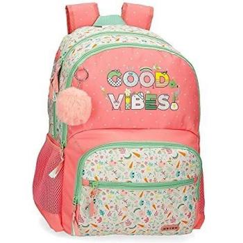 MOVOM Good Vibes Mochila Escolar Doble Compartimento Adaptable a Carro Rosa 33x46x17 cms Poliéster 25,81L