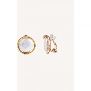 Pendientes Zoe Chapado en Oro 18 Kt con Clip y Perla Moneda