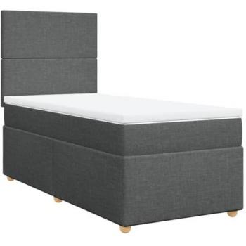 Cama box spring con colchón tela gris oscuro 100x200 cm