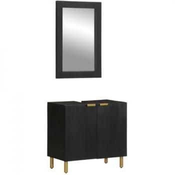 Conjunto de muebles de baño 2 piezas de madera contrachapada negra, incluye armario de baño y mueble de almacenaje