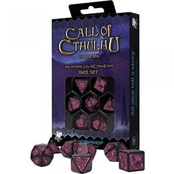 Call of Cthulhu Séptima Edición Pack de Dados Black & Magenta (7) - Juego de dados para el sistema Call of Cthulhu, incluye 7 dados personalizados en colores negro y magenta, diseñado específicamente para