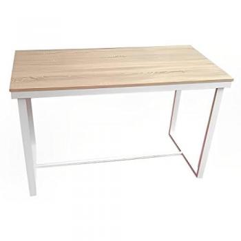 Mesa de Escritorio 120 cm con Tapa de Madera y Patas de Metal Blanco para Oficina y Ordenador
