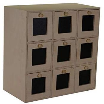 Organizador de madera natural con 9 cajones 35x18x35 cm